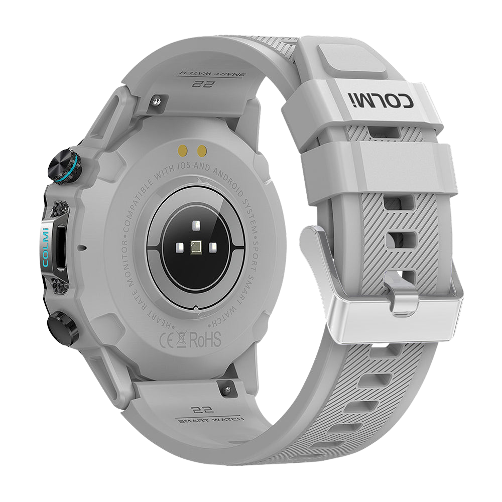 Smartwatch Colmi M42 color argento, visto dal retro, caratterizzato da un design sottile, oltre 100 modalità sportive e 10 giorni di autonomia.