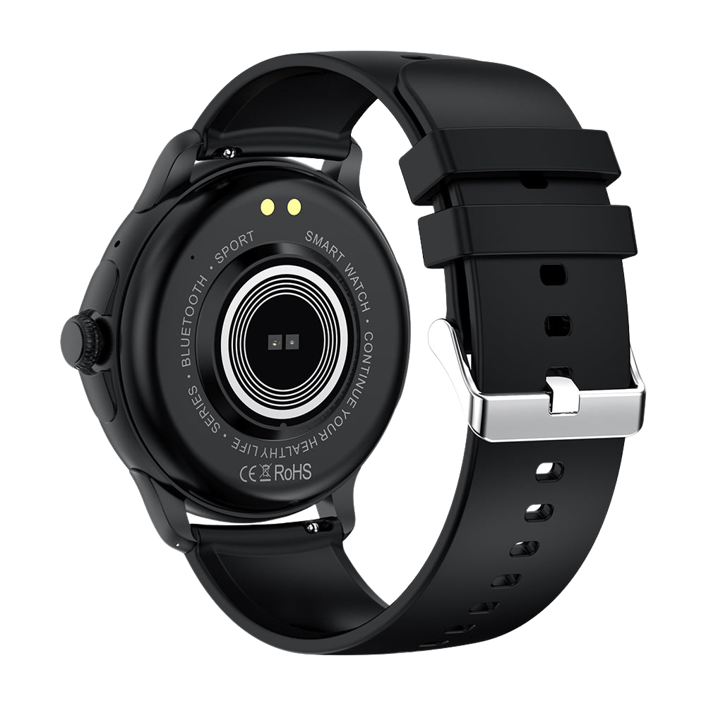 Smartwatch COLMI V72 con elegante display AMOLED, monitoraggio dell'attività fisica, impermeabile IP68 e retro nero.