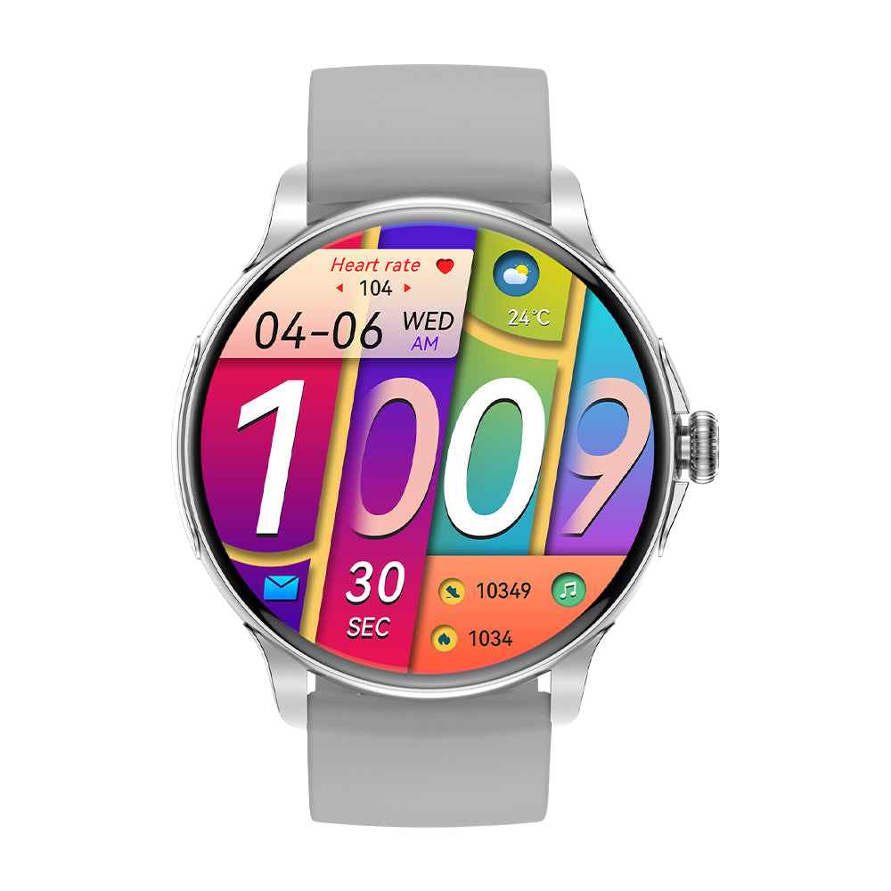 Smartwatch COLMI V72 con elegante display AMOLED, monitoraggio dell'attività fisica, impermeabile IP68 e quadrante argento.