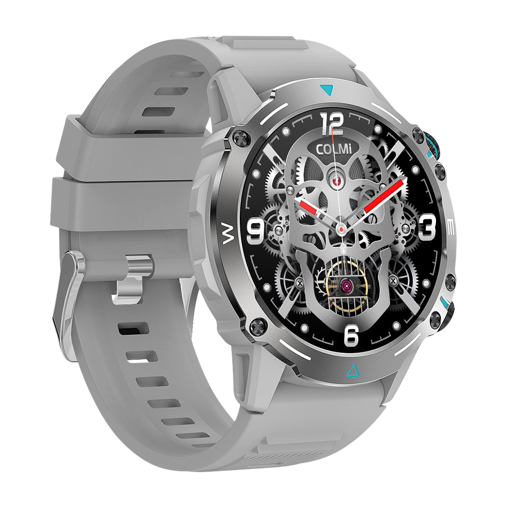 Lo smartwatch Colmi M42 color argento, visto di lato sinistro, mette in risalto il design sottile, le oltre 100 modalità sportive e la durata della batteria di 10 giorni.