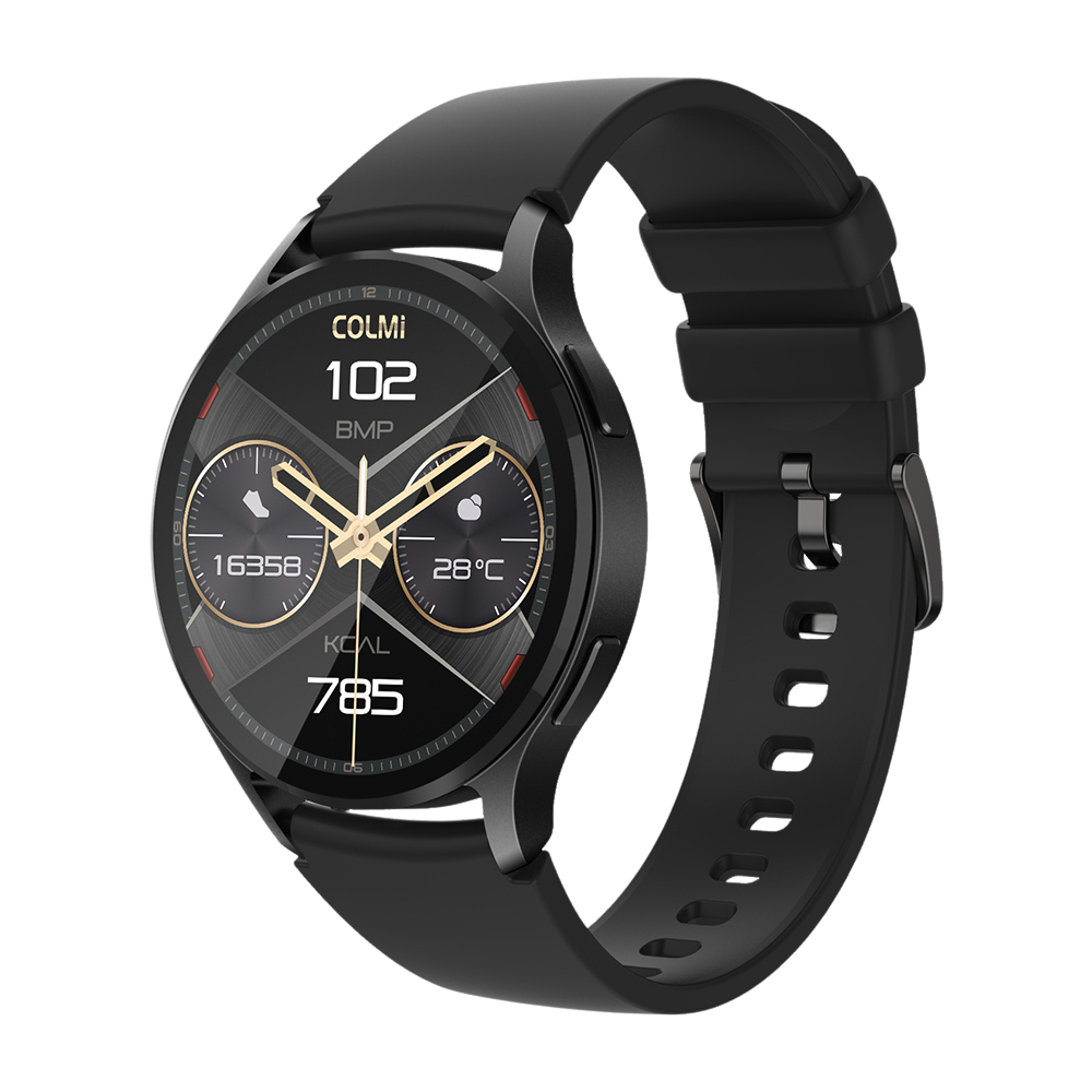 Smartwatch Colmi i28 Ultra nero con display circolare, sensori avanzati per il monitoraggio della salute, autonomia della batteria di 10 giorni e certificazione di impermeabilità IP68.