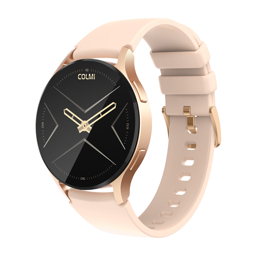 Smartwatch Colmi i28 Ultra color oro con display circolare, sensori avanzati per il monitoraggio della salute, autonomia della batteria di 10 giorni e certificazione di impermeabilità IP68.